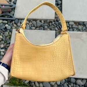 Yellow Croc-Embossed Women's Handbag Shoulder Bag